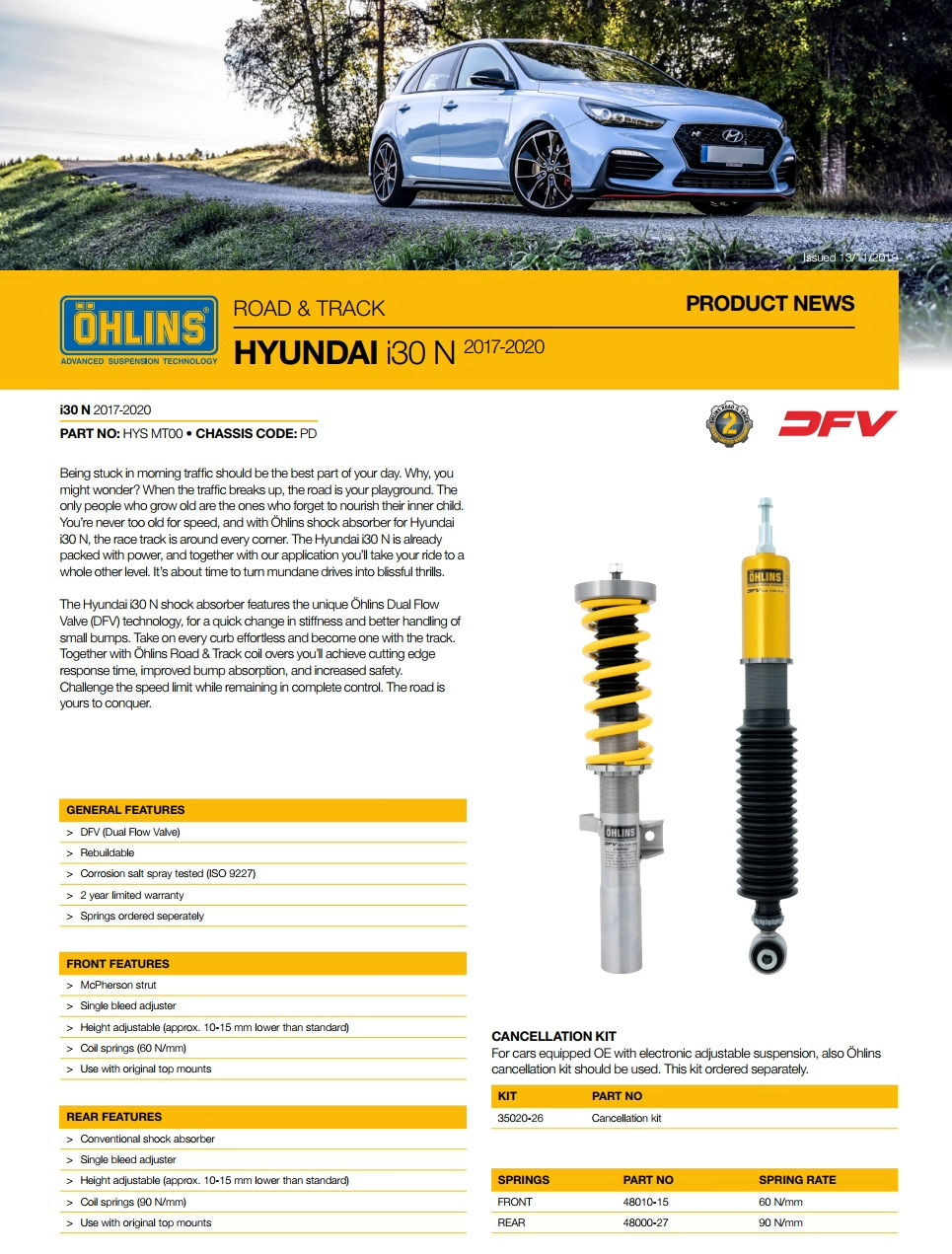 Öhlins Road & Track DFV Shock absorber kit –––  Hyundai I30 N 2018